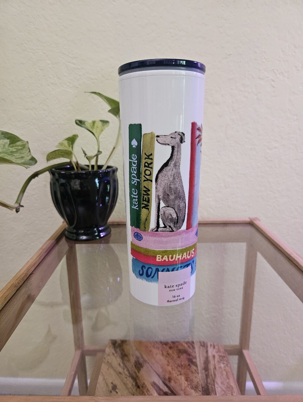 kate spade White Multicolor Book-Stack Illustrated Thermal Tumbler